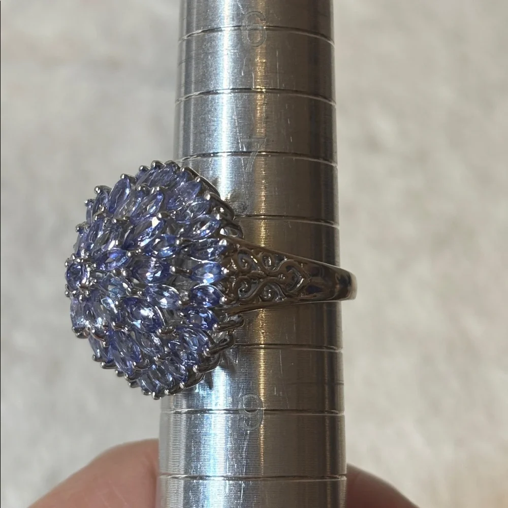 5.60 CTW Genuine Tanzanite Flower 925 Sterling Silver Ring